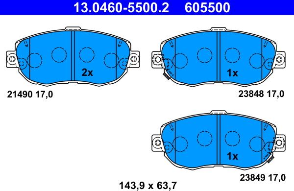 ATE 13.0460-5500.2 - Kit pastiglie freno, Freno a disco autozon.pro