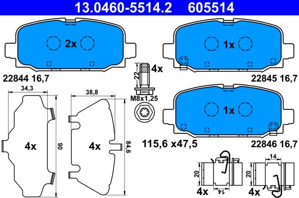 ATE 13.0460-5514.2 - Kit pastiglie freno, Freno a disco autozon.pro