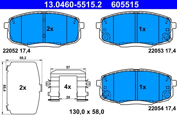 ATE 13.0460-5515.2 - Kit pastiglie freno, Freno a disco autozon.pro