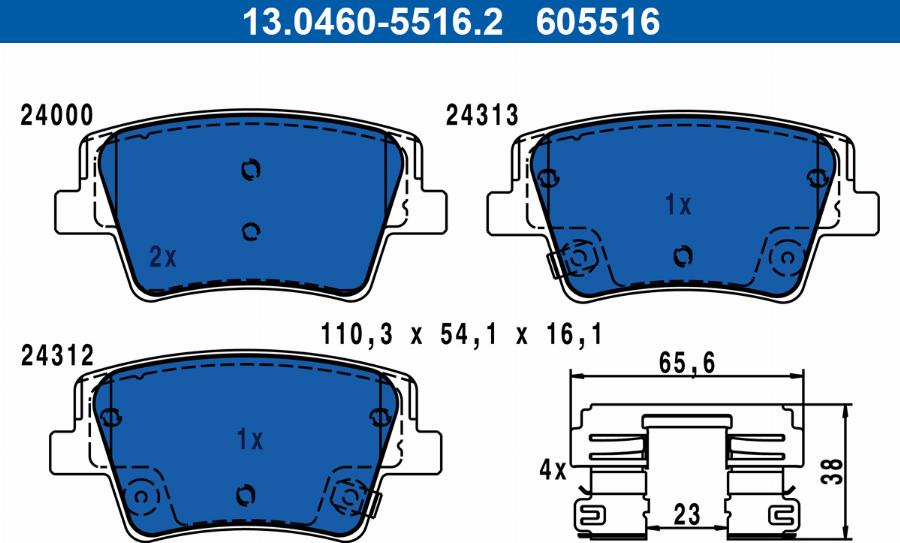 ATE 13.0460-5516.2 - Kit pastiglie freno, Freno a disco autozon.pro