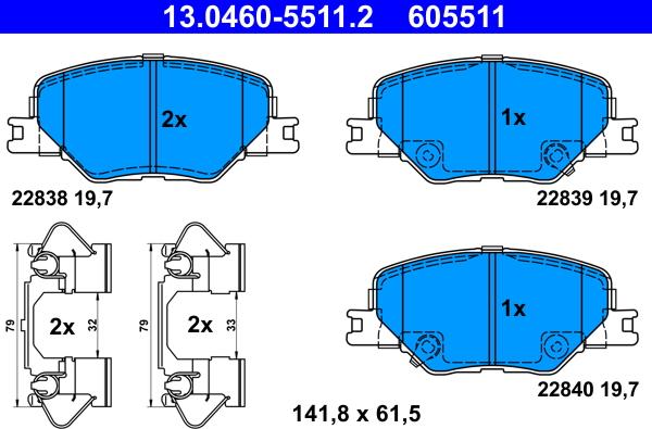 ATE 13.0460-5511.2 - Kit pastiglie freno, Freno a disco autozon.pro