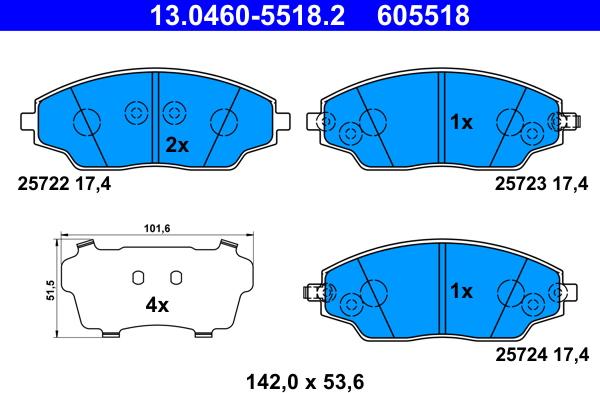 ATE 13.0460-5518.2 - Kit pastiglie freno, Freno a disco autozon.pro