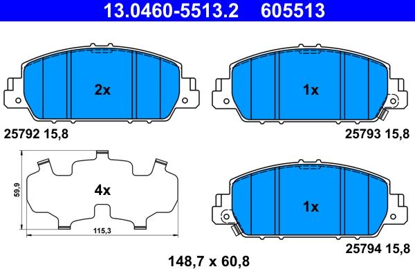 ATE 13.0460-5513.2 - Kit pastiglie freno, Freno a disco autozon.pro