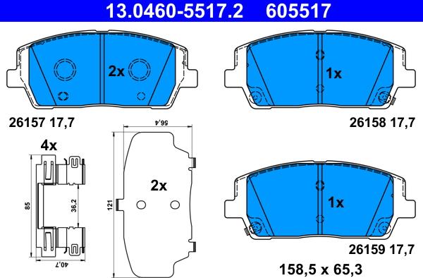 ATE 13.0460-5517.2 - Kit pastiglie freno, Freno a disco autozon.pro