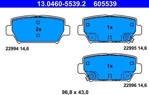 ATE 13.0460-5539.2 - Kit pastiglie freno, Freno a disco autozon.pro