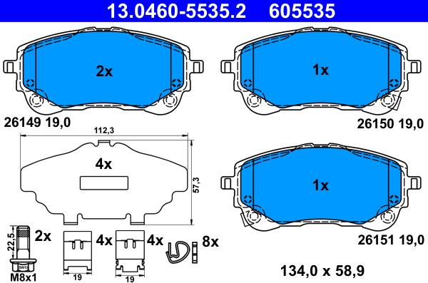 ATE 13.0460-5535.2 - Kit pastiglie freno, Freno a disco autozon.pro