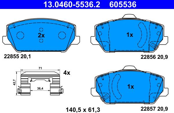 ATE 13.0460-5536.2 - Kit pastiglie freno, Freno a disco autozon.pro