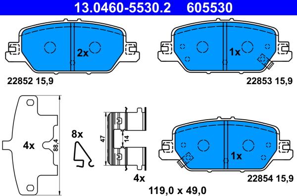 ATE 13.0460-5530.2 - Kit pastiglie freno, Freno a disco autozon.pro