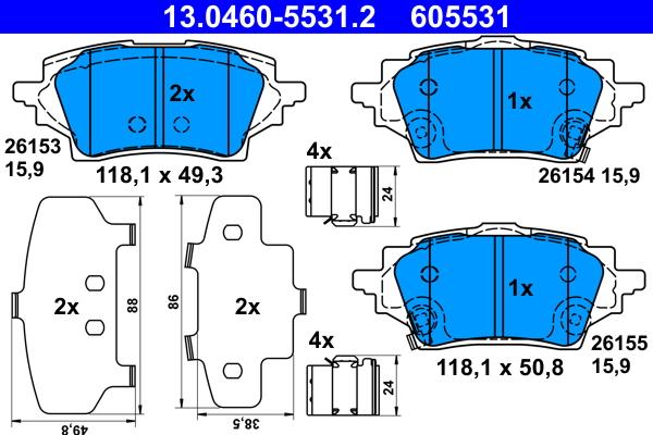 ATE 13.0460-5531.2 - Kit pastiglie freno, Freno a disco autozon.pro