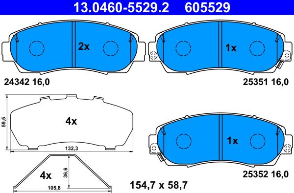 ATE 13.0460-5529.2 - Kit pastiglie freno, Freno a disco autozon.pro