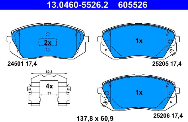 ATE 13.0460-5526.2 - Kit pastiglie freno, Freno a disco autozon.pro