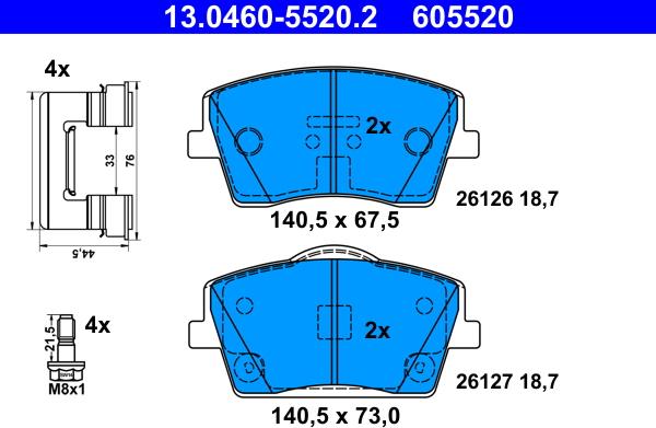 ATE 13.0460-5520.2 - Kit pastiglie freno, Freno a disco autozon.pro