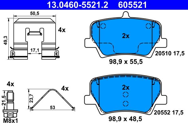 ATE 13.0460-5521.2 - Kit pastiglie freno, Freno a disco autozon.pro