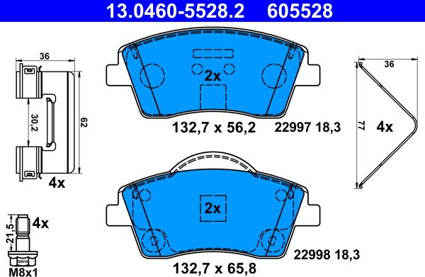 ATE 13.0460-5528.2 - Kit pastiglie freno, Freno a disco autozon.pro