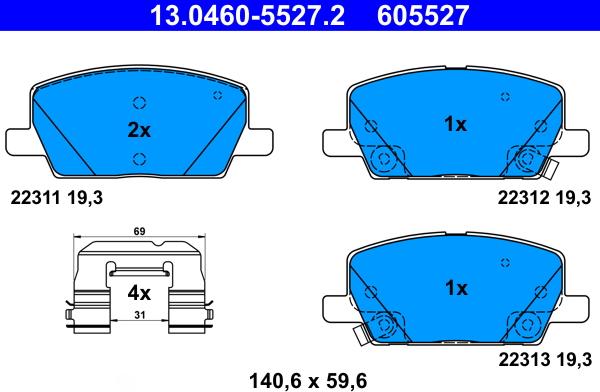 ATE 13.0460-5527.2 - Kit pastiglie freno, Freno a disco autozon.pro