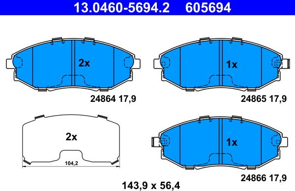 ATE 13.0460-5694.2 - Kit pastiglie freno, Freno a disco autozon.pro