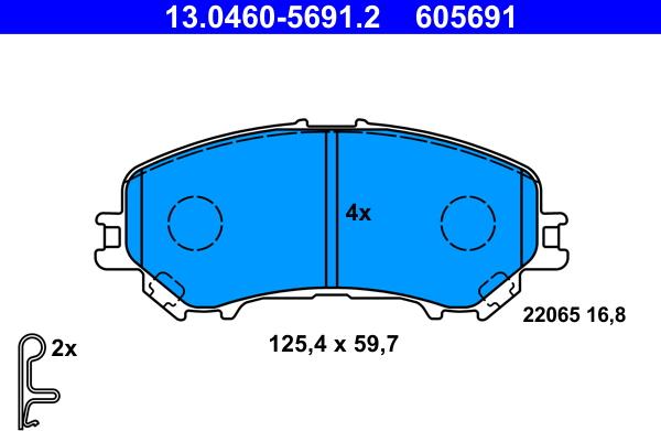 ATE 13.0460-5691.2 - Kit pastiglie freno, Freno a disco autozon.pro