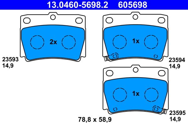 ATE 13.0460-5698.2 - Kit pastiglie freno, Freno a disco autozon.pro