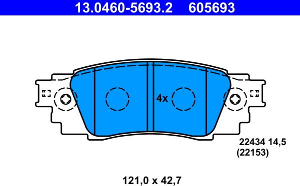 ATE 13.0460-5693.2 - Kit pastiglie freno, Freno a disco autozon.pro