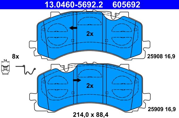 ATE 13.0460-5692.2 - Kit pastiglie freno, Freno a disco autozon.pro