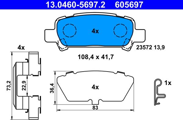 ATE 13.0460-5697.2 - Kit pastiglie freno, Freno a disco autozon.pro