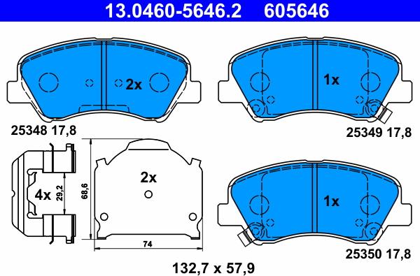 ATE 13.0460-5646.2 - Kit pastiglie freno, Freno a disco autozon.pro