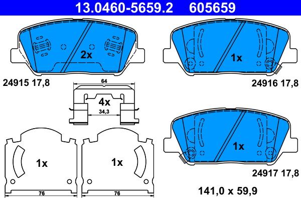 ATE 13.0460-5659.2 - Kit pastiglie freno, Freno a disco autozon.pro