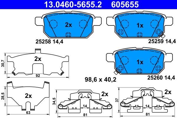 ATE 13.0460-5655.2 - Kit pastiglie freno, Freno a disco autozon.pro