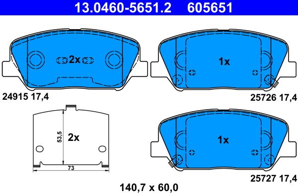 ATE 13.0460-5651.2 - Kit pastiglie freno, Freno a disco autozon.pro