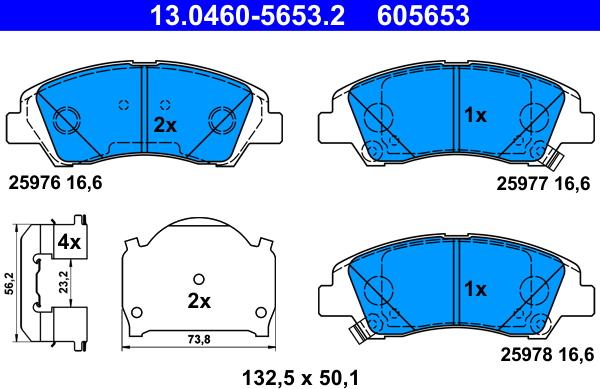 ATE 13.0460-5653.2 - Kit pastiglie freno, Freno a disco autozon.pro