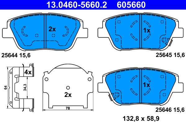 ATE 13.0460-5660.2 - Kit pastiglie freno, Freno a disco autozon.pro