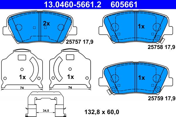 ATE 13.0460-5661.2 - Kit pastiglie freno, Freno a disco autozon.pro