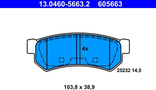 ATE 13.0460-5663.2 - Kit pastiglie freno, Freno a disco autozon.pro