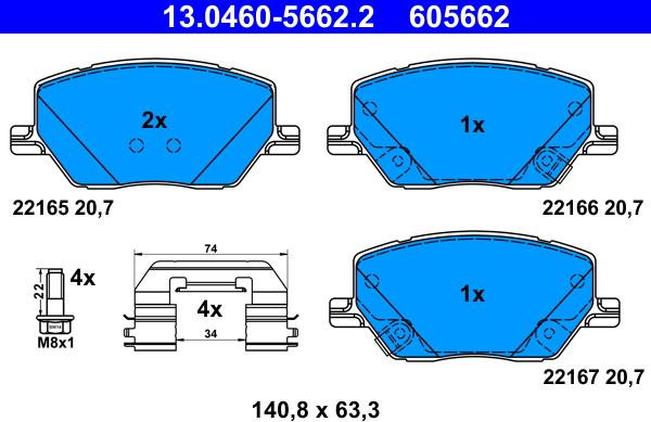 ATE 13.0460-5662.2 - Kit pastiglie freno, Freno a disco autozon.pro