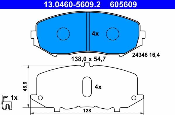 ATE 13.0460-5609.2 - Kit pastiglie freno, Freno a disco autozon.pro