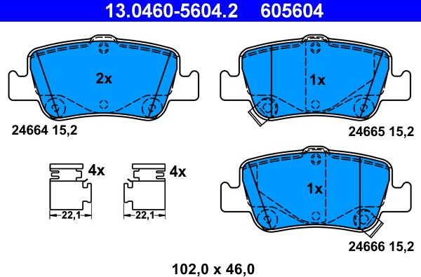 ATE 13.0460-5604.2 - Kit pastiglie freno, Freno a disco autozon.pro