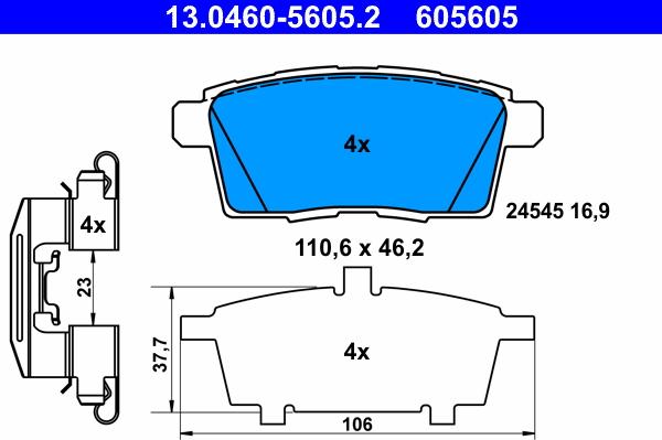 ATE 13.0460-5605.2 - Kit pastiglie freno, Freno a disco autozon.pro