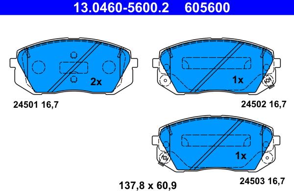 ATE 13.0460-5600.2 - Kit pastiglie freno, Freno a disco autozon.pro