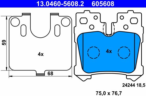 ATE 13.0460-5608.2 - Kit pastiglie freno, Freno a disco autozon.pro