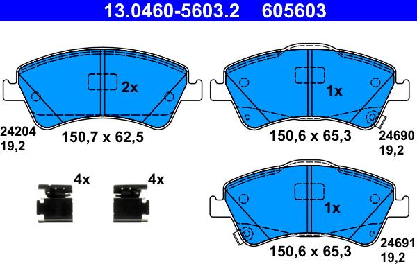 ATE 13.0460-5603.2 - Kit pastiglie freno, Freno a disco autozon.pro