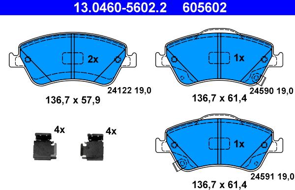 ATE 13.0460-5602.2 - Kit pastiglie freno, Freno a disco autozon.pro