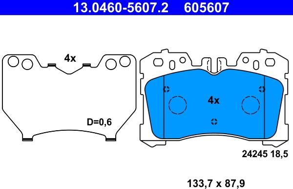 ATE 13.0460-5607.2 - Kit pastiglie freno, Freno a disco autozon.pro