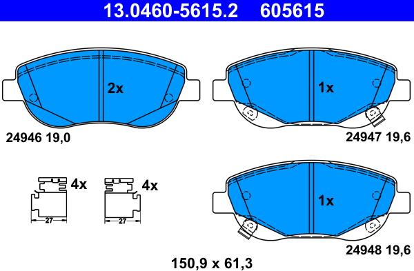 ATE 13.0460-5615.2 - Kit pastiglie freno, Freno a disco autozon.pro