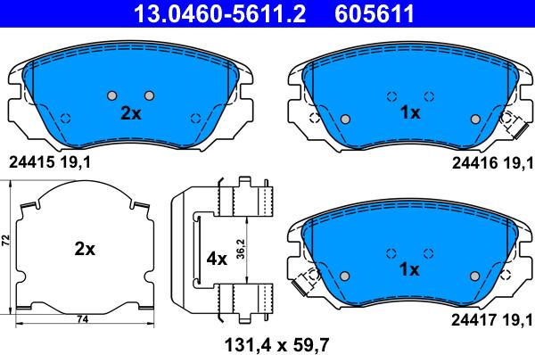 ATE 13.0460-5611.2 - Kit pastiglie freno, Freno a disco autozon.pro