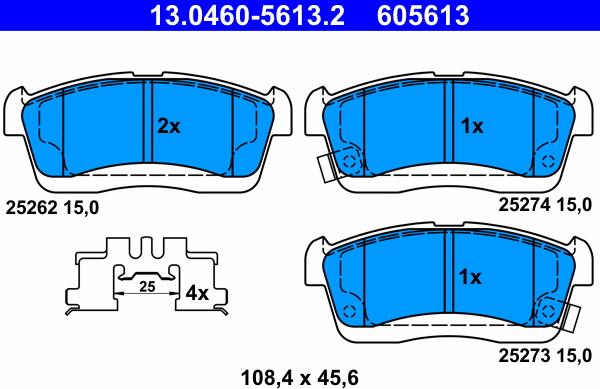 ATE 13.0460-5613.2 - Kit pastiglie freno, Freno a disco autozon.pro