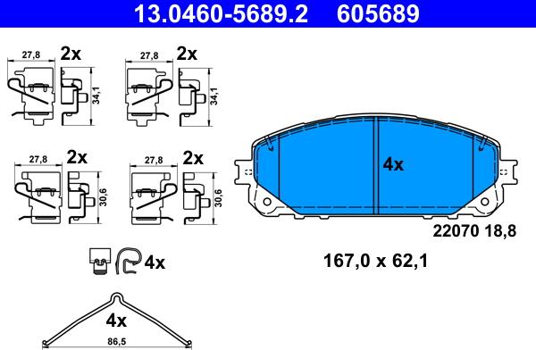 ATE 13.0460-5689.2 - Kit pastiglie freno, Freno a disco autozon.pro