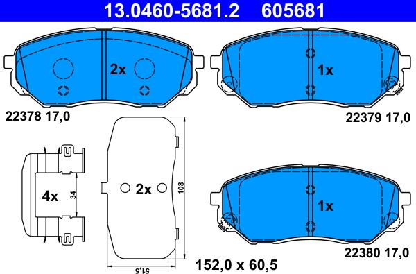 ATE 13.0460-5681.2 - Kit pastiglie freno, Freno a disco autozon.pro