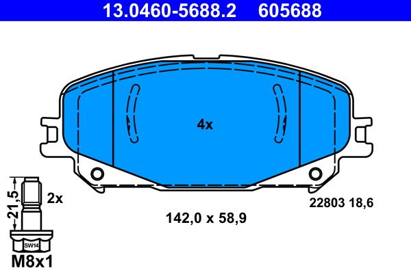 ATE 13.0460-5688.2 - Kit pastiglie freno, Freno a disco autozon.pro