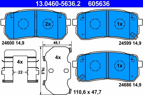 ATE 13.0460-5636.2 - Kit pastiglie freno, Freno a disco autozon.pro