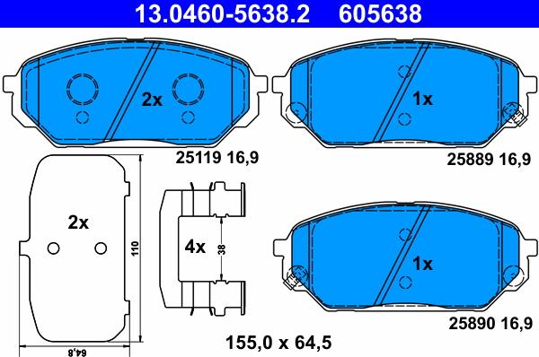 ATE 13.0460-5638.2 - Kit pastiglie freno, Freno a disco autozon.pro